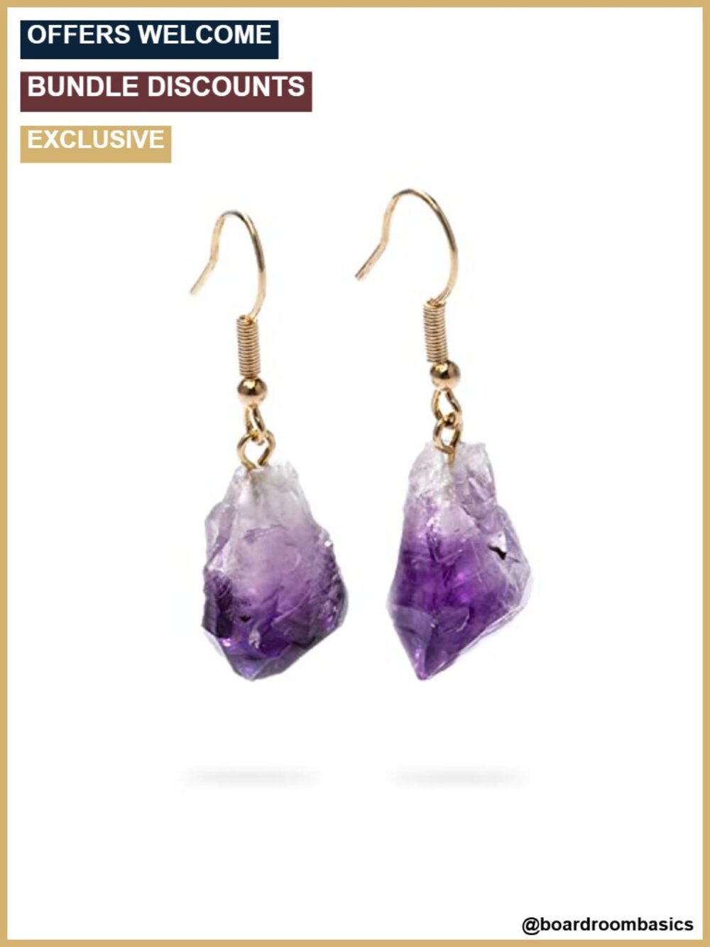 Gold Plated Raw Amethyst Dangle Earrings with French Wire, Handmade Healing